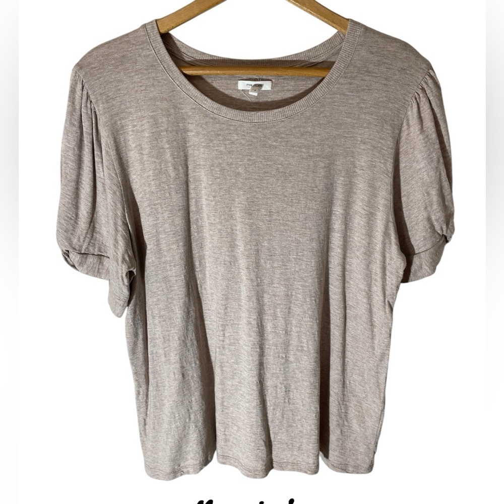 F5- Womens Large little puff sleeve T Shirt Beige Top